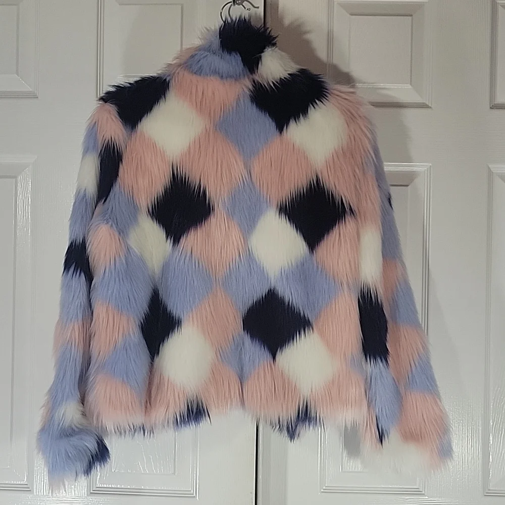Forever 21 Chevron multicolored fur coat - Picture 6 of 7